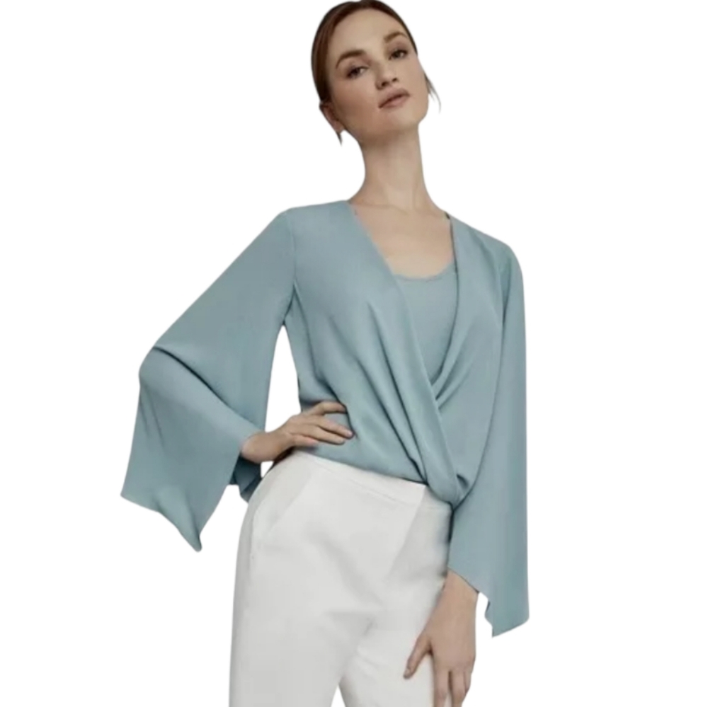 BCBG MaxAzria Nickclette wrap top blue breezes